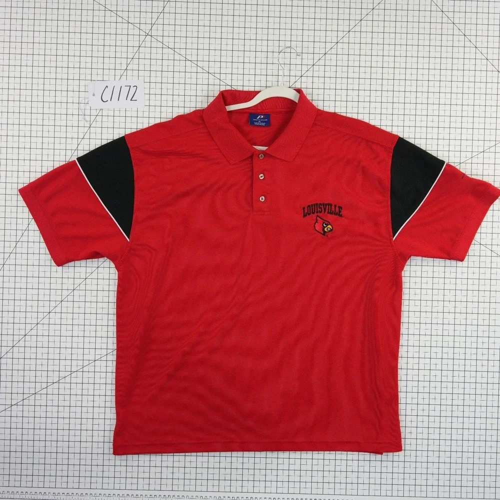 Pro Player Polo Shirt Men's Size XL Red Black‎ Louisville Cardinals Colorblock